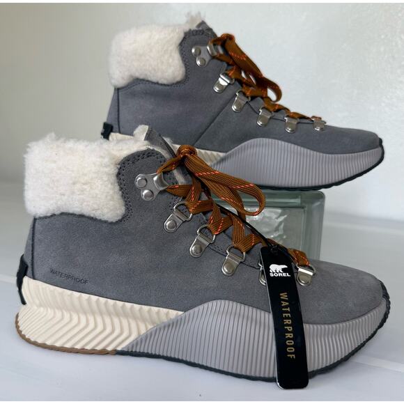 NEW SOREL Sz 6 Out 'N About III Conquest Waterproof Boots Sneakers Gray Suede - Picture 2 of 10